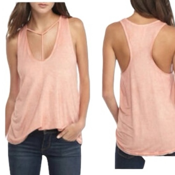 free people Amelia Y strap tank top in peach - Picture 4 of 8